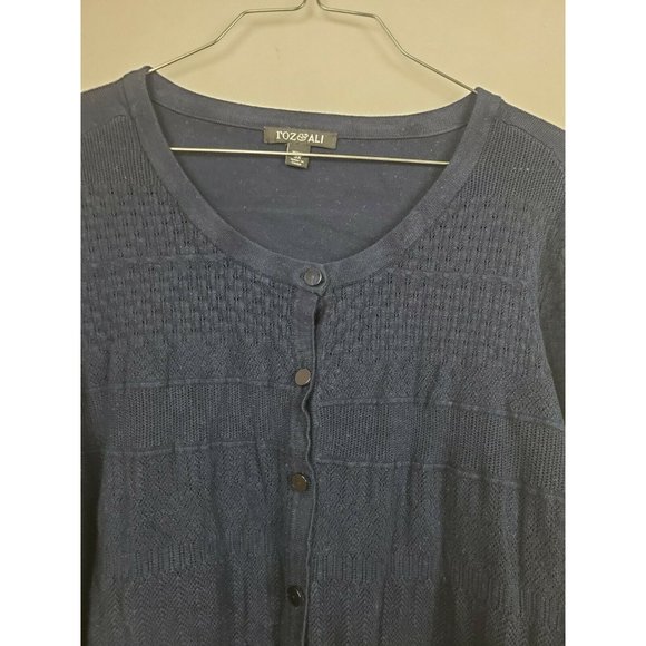 Roz & Ali Womens Navy Blue Textured Button Front Casual Cardigan Plus Size 3X - Picture 2 of 7
